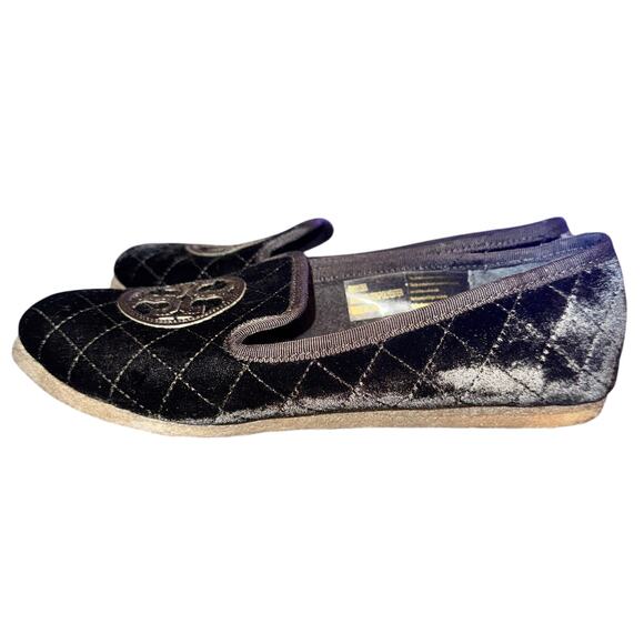 Tory Burch Billy 2 Flats Women's Size 8 M Black Crushed Velvet Quilted Shoes - Picture 3 of 9